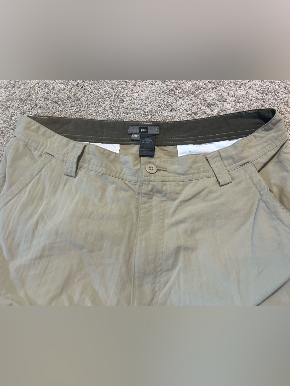 REI Co-op Men’s Khaki Nylon Hiking Pants Size 34x30 UPF 40+